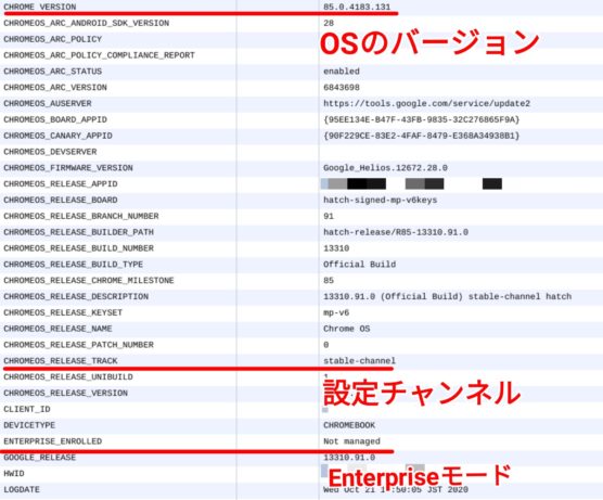 Chromebookのシステム情報