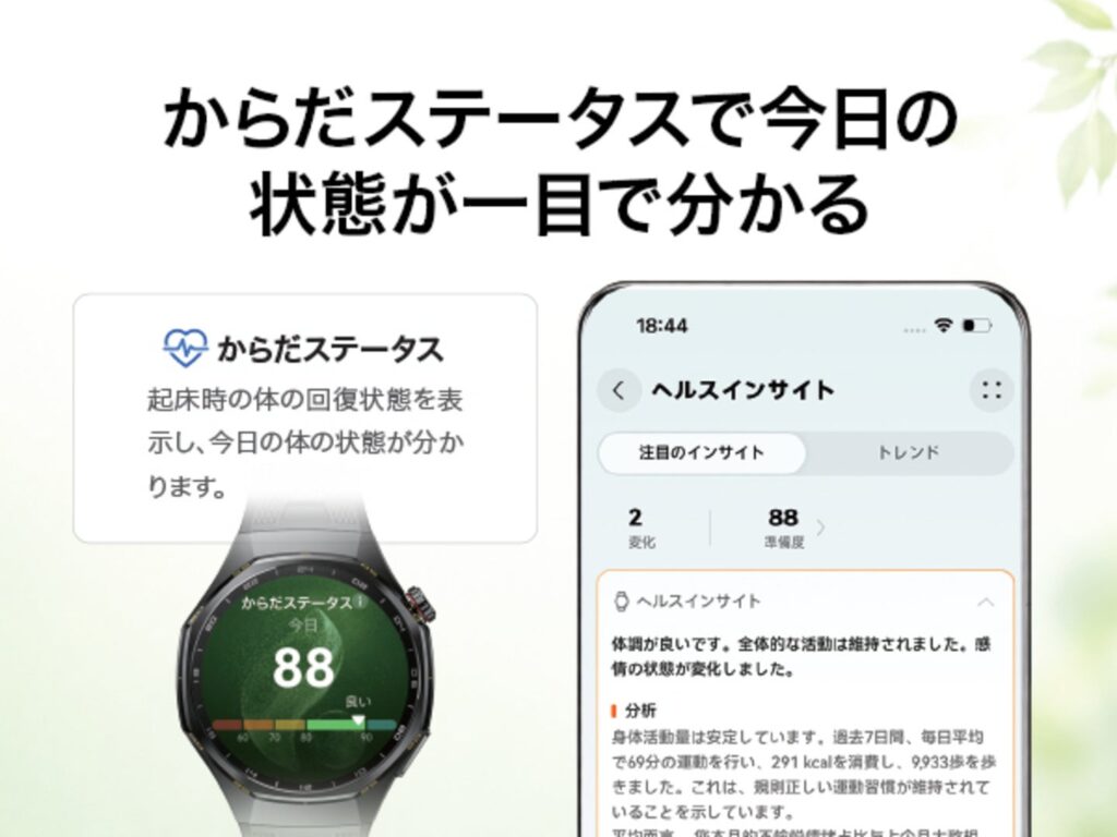 体の回復度を100点満点で表示するからだステータス画面