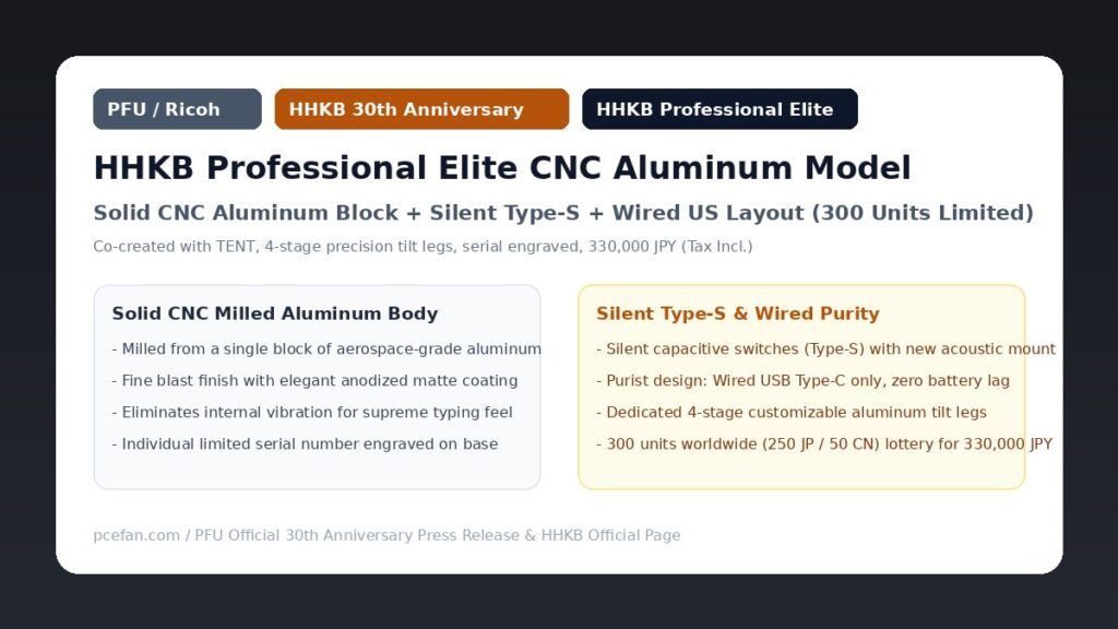 HHKB Professional Eliteの発表バナー(アルミ削り出し筐体、静音Type-S、有線英語配列、限定300台)