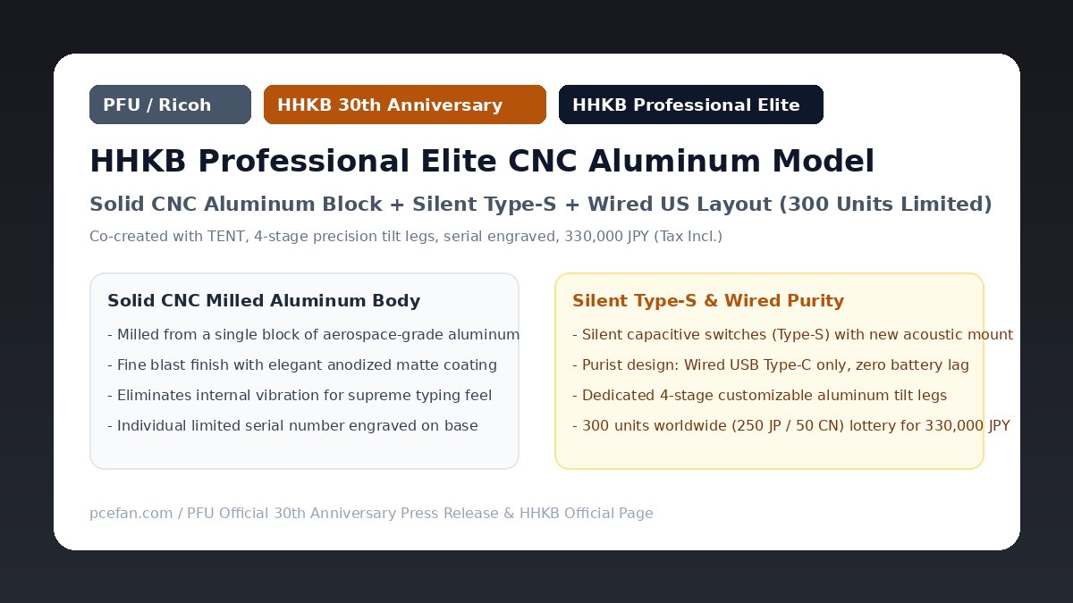 HHKB Professional Eliteの発表バナー（アルミ削り出し筐体、静音Type-S、有線英語配列、限定300台）