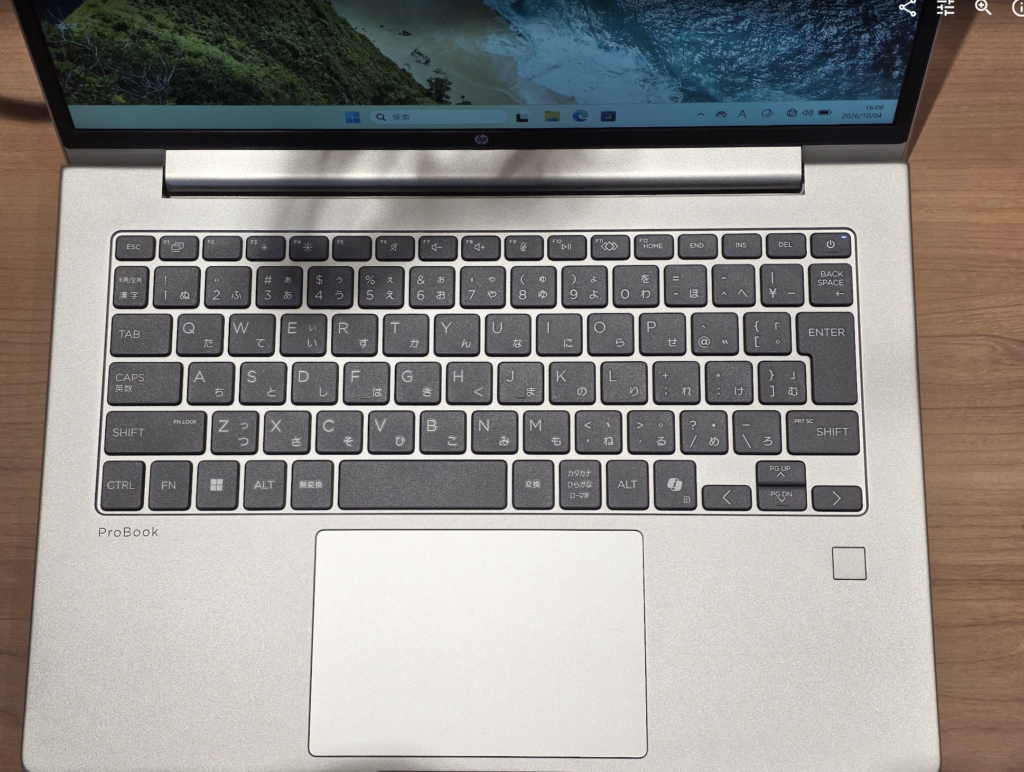 HP ProBook 4 G2a 14 AI PCの日本語キーボードとタッチパッド